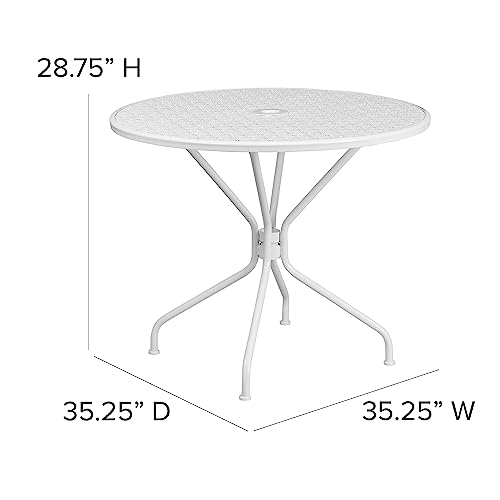 Image of Flash Furniture 35.25 inch Round Patio Table with Umbrella Hole, White