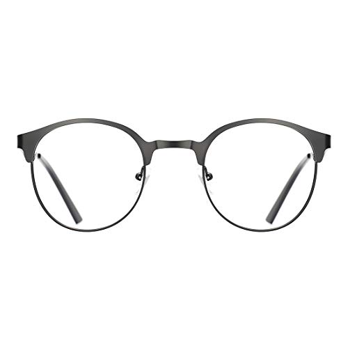 TIJN New Round Metal Non-Prescription Glasses Frame with Clear Lens