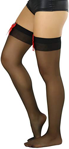 Image of ToBeInStyle Women's Opaque Long Thigh High Stockings w /Decorative Front Satin Bow
