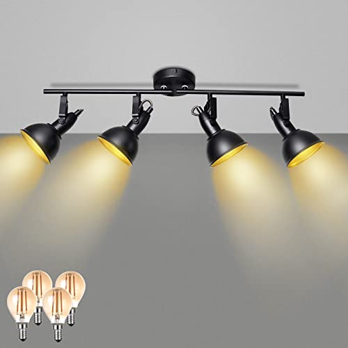 Plafonnier LED 4 spots orientables E14 230V luminaire de plafond noir pour salon et cuisine