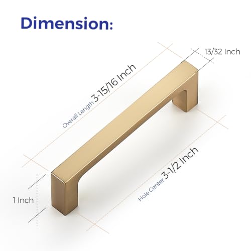 Image of Ravinte Champagne Bronze Kitchen Cabinet Solid Handles,3-1 /2 Inch,5 Pack | Solid Zinc Alloy, Modern Slim Style, Square Design, Deep-Thread Firm Base, Screws Included, for Kitchen Drawers & Cupboards
