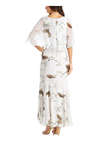 R&M Richards Womens Ivory Embellished Zippered Attached Capelet Hi-Lo Hem Floral Flutter Sleeve Scoop Neck Maxi Formal Fit + Flare Dress Petites 6P #TOP1