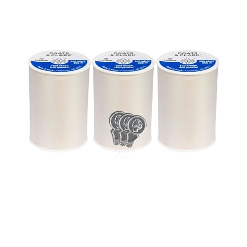 Coats & Clark Dual Duty All Purpose Sewing Thread 230A 400 Yards Each Spool 3 Pack Bundle with Bellas Crafts Needle Threaders (Natural)