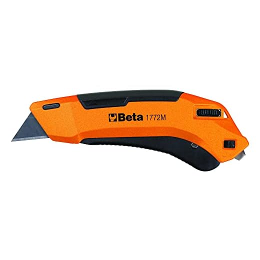 Beta - 1772M Cutter a lama retrattile di sicurezza fornito con 4 lame, profondità di taglio regolabile 0-25 mm e Lama con rientro automatico a molla, 017720040
