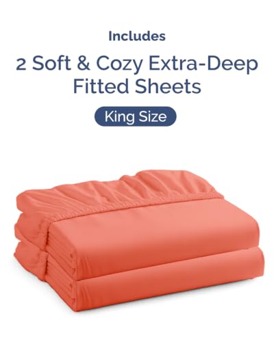 Image of CGK Linens 2 Pack Extra Deep King Fitted Sheets - Coral
