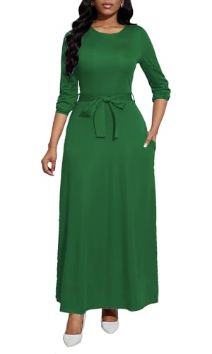 Image of BubFee Long Dress for Women Casual Long Sleeve Dresses Maxi Dress Empire Waist Loose with Belt