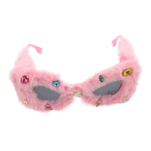 VALICLUD Plush Sunglasses Fuzzy Sunglasses Funny Party Glasses for Women, Pink Rhinestone Decor, Birthday, Wedding, Graduation Photo Booth Props