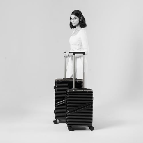 Image of Assembly Trolley Bag Set of 2 (20-24 Inch) Luggage Set with TSA Lock & Packing Organisers Polycarbonate Hard Shell Check in Cabin Set for Couple Travel Black (Small & Medium)