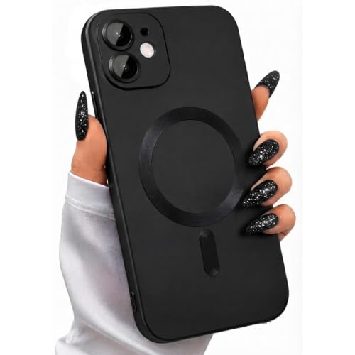 Image of DIZORO Magnetic Case for iPhone 12 Cover [Compatible with MagSafe][Built-in Camera Lens Protector] Slim Soft Silicone Bumper Shockproof Metallic Luster Back Cover Phone Cases (Black)