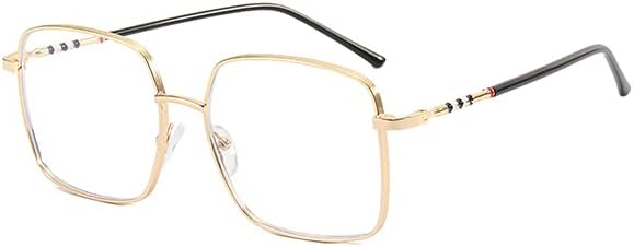 Oversized Square Metal Reading Glasses Women, Large Blue Light Blocking Computer Reader, Big Anti Eyestrain Eyewear