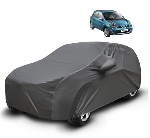Image of Auto Hub Waterproof Car Cover Compatible with Micra with Mirror Pockets, Soft Cotton Lining, Micra Car Cover Waterproof, Grey