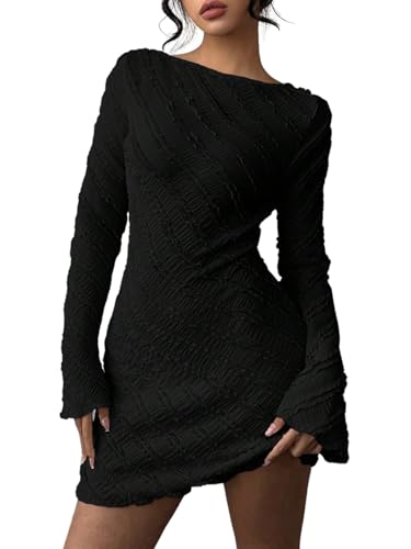 SweatyRocks Langarm Kleid Damen Elegant Minikleid Rückenfreie Kleider Mit Textur Kleid Hochzeitsgast Winter Party Kleider Hochzeitsgast Outfit...