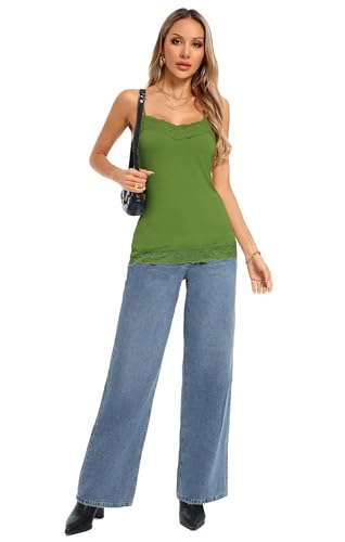 Image of Kate Kasin Women's Adjustable Spaghetti Strap Lace Trim Cami Tunic Tank Top 3PACK