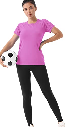 Running Girl Seamless Workout Shirts For Women，Short Sleeve T-Shirt Stretch Tees Quick Dry Gym Athletic Tops(2853_Pink_M) #TOP5