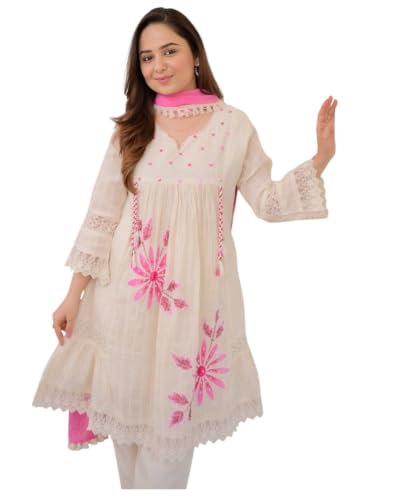 Image of HIMAIRA Women's Embroidered Kurta Pant Dupatta Set Designer Ethnic Suit Set for Women Straight Kurti with Pant & Dupatta Traditional Festive Salwar Suit Set