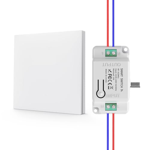 KADMOS Kit d'interrupteurs d'éclairage sans fil,Interrupteur sans fil auto-alimenté,Interrupteur sans fil sans pile, Interrupteurs à rebond automatique, aucun câblage requis(1key 1receiver - blanc)