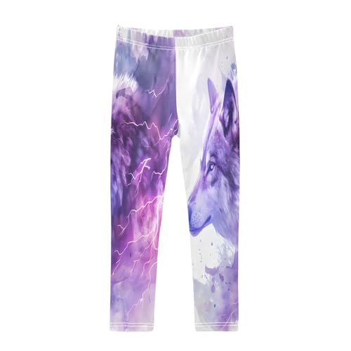 Toddler Girls Leggings Printed Yoga Pants Leggings Wolves with Purple Lightning for Kids