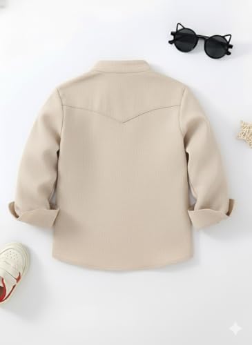 Image of Boys Mandarin Collar Shirt with Chest Pocket Beige and Rama Blue Color, Long Sleeve Button-Down Casual Shirt Pack of 2