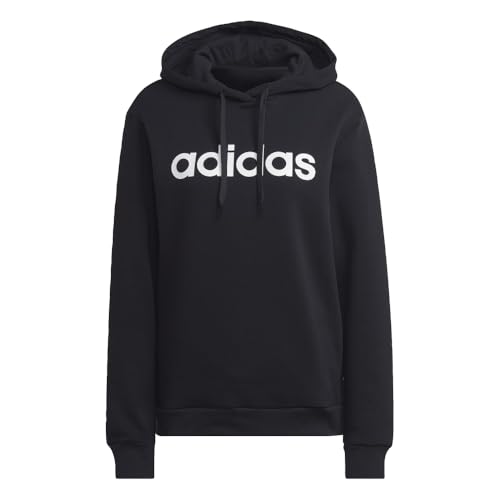 adidas Essentials Linear Logo Women's Sweatshirt Fleece Hoodie, Black-white, XS