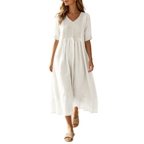Robe bohème taille haute en lin à manches lanternes