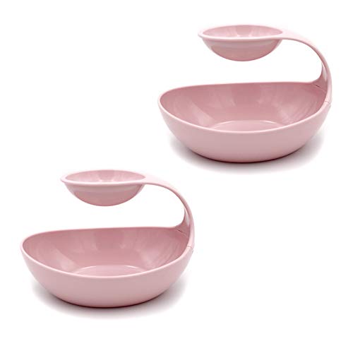 Emall Life 2-Tier Oval Chip and Dip Serving Bowls Set of 2 Multifunctional ABS Platter Family Size White/Pink/Blue (Pink)