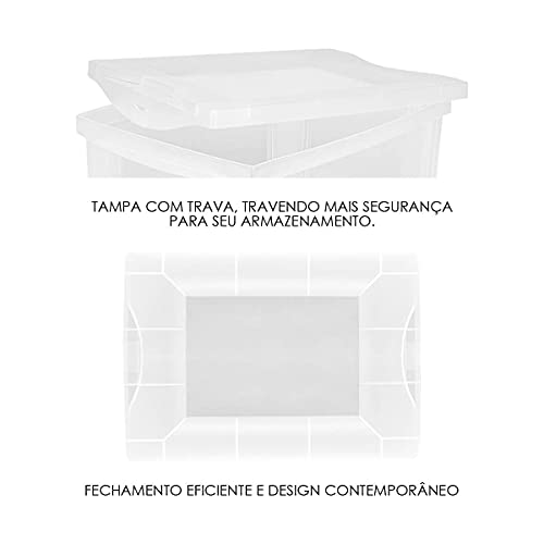 Organizador Plástico de 13,3 Litros, Cor Cristal, Linha Color, Ordene
