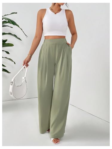 SOLY HUX Women's Elegant Dress Pants Elastic Waist Wide Leg Office Work Casual Trousers4