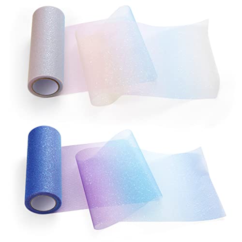 Rouleau de Tissu de Tulle, Femicgal 2 Pièces Rouleau de Paillettes Arc-en-Ciel, Organza Rouleau de Tulle, pour la Couture de Jupe Tutu, Décoration de Mariage Jupe Pailletée, Emballage Cadeau Cover
