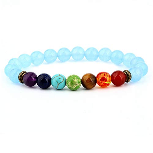 AKIMO Pulsera de Chakra con Caja de Regalo - Pulsera de curación de ansiedad de Piedras Preciosas Naturales, 7 Cuentas de Piedra Equilibrio de Yoga Reiki Lucky Charm Pulsera para Hombres, Turquesa