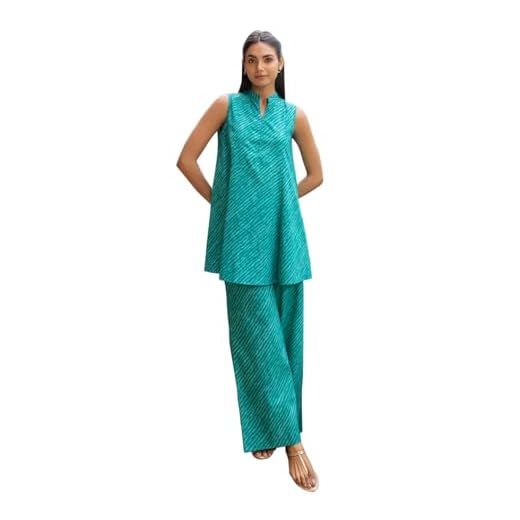 FIORRA Women’s Teal Green Cotton Printed Co-ord Set