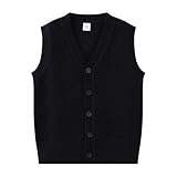 [Enfants Chéris] スクールベスト キッズ 女の子 男の子 学生 Vネック ジュニア 制服 ニットベスト 通園通学通勤 綿 無地 春秋冬 小学生 中学生 高校性 女子 トップス セミフォーマル重ね着 黒160