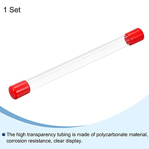 Image of PATIKIL Clear Rigid Tube Round Plastic Tubing with Red Rubber Caps Polycarbonate Water Pipe, 305mm / 12 Inch Length, 13mmx14mm /0.51 inchx0.55 inch, 1 Set