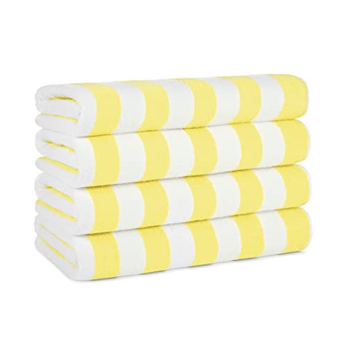 Arkwright California Cabana Stripe Beach Towel - Pack of 4, Large Soft Quick Dry Cotton Terry Towels Set for Pool, Swim, and Hot Tub, Oversized 30 x 70 in, Yellow