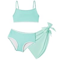 Arshiner Mädchen Bikini Set 3-teilig Kinder Bikini mit Sport Top High-Waist Bikinihose Wickelrock Schnelltrocknend Elastisch Sommer Bademode für Strand Pool 9–10 Jahre