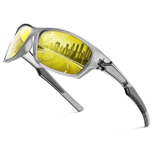 suoso Gafas de conducción nocturna antirreflejos para hombres y mujeres, lentes amarillas, gafas de conducción nocturna, gafas de ciclismo, gafas de sol deportivas, adecuadas para noche, nublado
