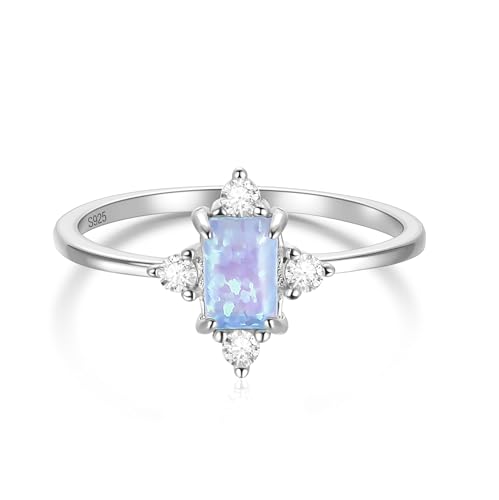 SHINYSO 925 Sterling Silver Ring Wedding Bands for Women Created Opal Engagement Promise Ring and Anniversary Eternity Rings Size 4-10