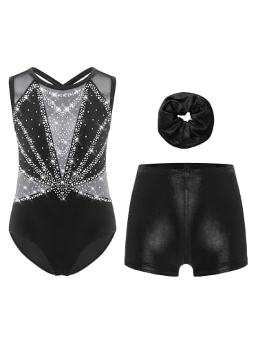 3 Pièces Ensemble de Gymnastique pour Fille Enfant B Noir argent 13-14 ans