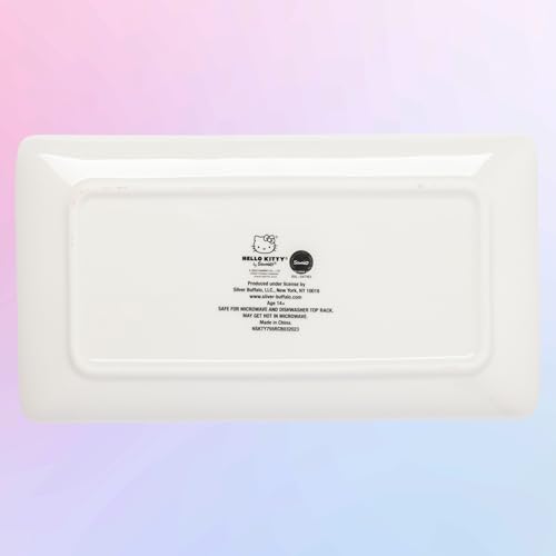 Image of Silver Buffalo Sanrio Hello Kitty Red and White Bow Ceramic Sushi Set with Dipping Sauce Dish and Matching Chopsticks