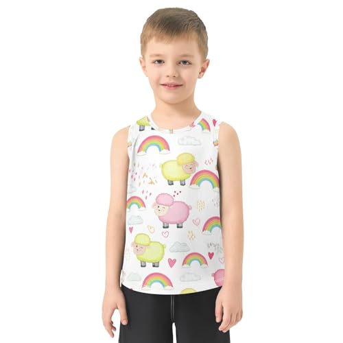J JOYSAY Sheep Rainbow Hearts White Boys Tank Top Sleeveless Muscle Shirts Quick Dry Kids T-Shirts 3-15T2