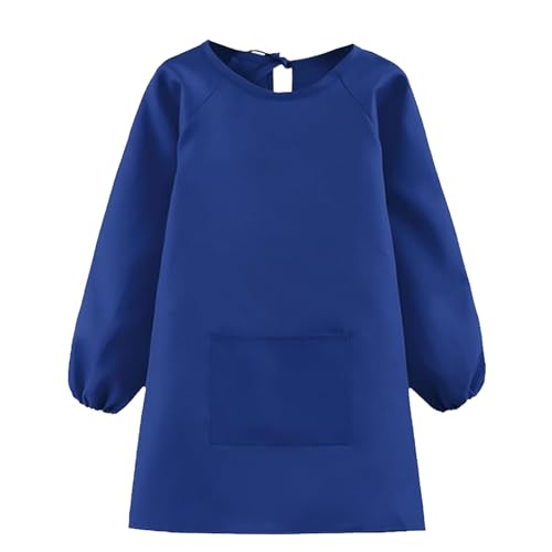 GDLOKFU Malschürze Kinder, Malkittel Kinder Bastelschürze mit Ärmeln und Taschen, Kinderschürze Schule Jungen Mädchen für Basteln Malen Backen Kochen, 7-12 Jahre (Blau)