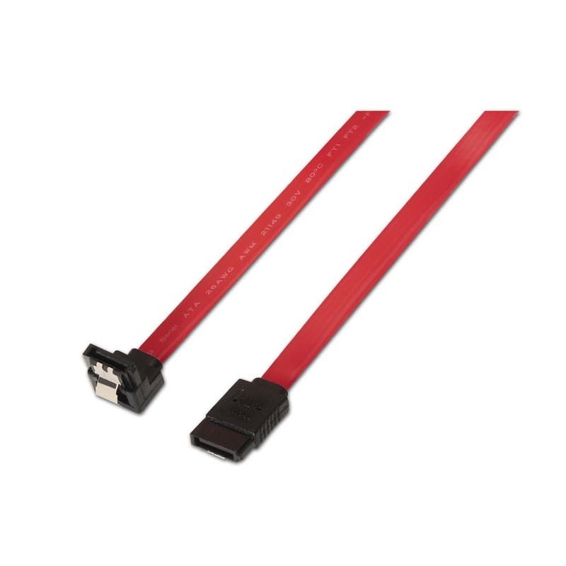 VoltShine Cable SATA III 6G acodado con anclajes, longitud 0.5m, ideal para conectar discos duros y SSD en sistemas de almacenamiento.