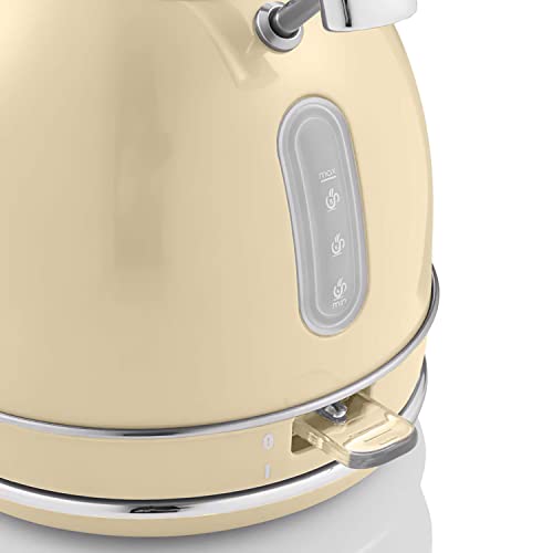 Swan Retro Set Frühstückswasserkocher 1,8L Kabelloser Wasserkocher mit Edelstahl-Heizelement, 2 Scheiben Breitschlitz-Brottoaster, 6-Stufiger Toastregler, Vintage Design, Creme