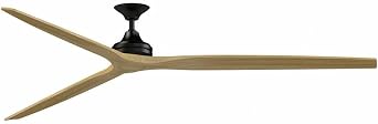 Fanimation Spitfire 3 Blade Ceiling Fan 19.42 Inch Tall and 96 Inch Wide with Black Finish and Natural Blades