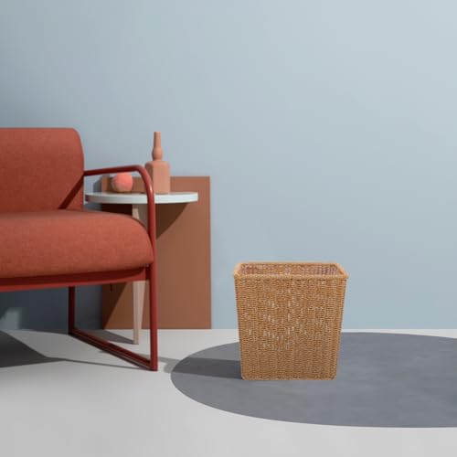 Image of Amosfun Woven Trash Basket Multi-Function Storage Wastebasket for Kitchen and Bathroom Rustic Pastoral Style Lightweight Sundries Organizer for Home