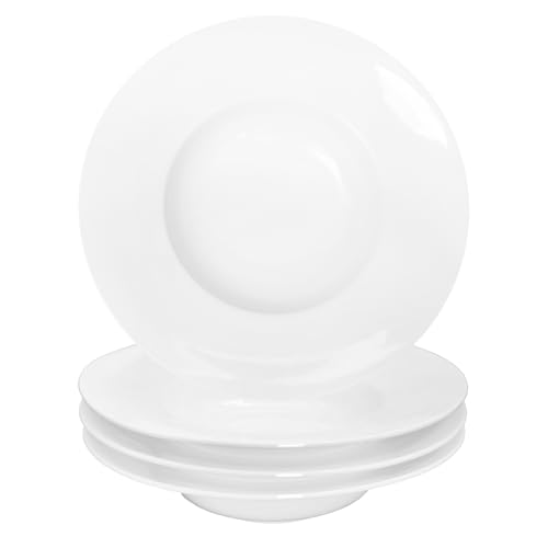 jinsongdafa Soup Bowls, Soup Plates with Rim, 300 ml Pasta Bowl Set of 4, White Shallow Bowl Plates, Porcelain Bowls with Rimmed, Best Choice for Gourmets, high-end Restaurants and Chefs, 25.5CM