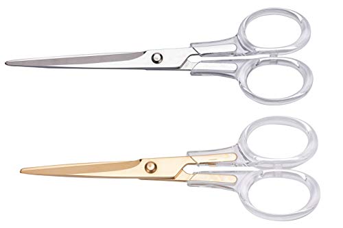 Clear Acrylic Comfortable Handle Design Multipurpose Stainless Steel Scissors for Office Home School Art Craft Set-2-Piece,Left or Right Hand,7 inch(Silver) and 6.5 inch (Gold)