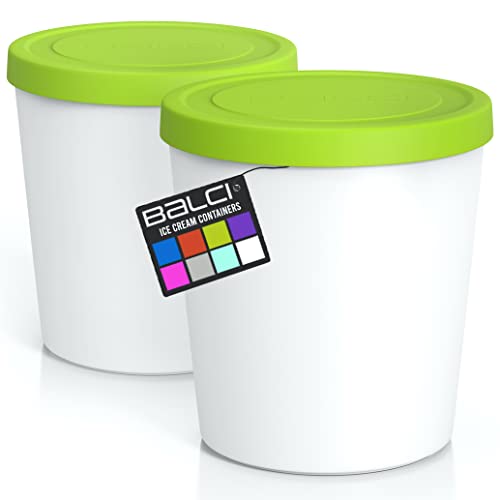 BALCI - Premium Ice Cream Containers (2 Pack - 1 Quart Each) Perfect Freezer Storage Tubs with Lids for Ice Cream, Sorbet and Gelato! - Green