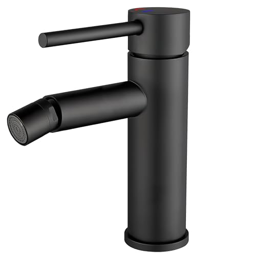 VALAZ Grifo Bidet Negro Mate | Grifo Monomando Lavabo, Apertura en Frío, Mezclador Agua Fría y Caliente, Ahorro de Agua | Instalación Facil y Rápida | Latón, Inoxidable, Elegante, Redondo, Serie Ason