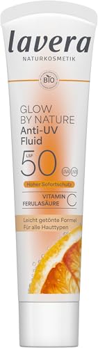 lavera Glow by Nature Anti-UV Fluid LSF 50 -UV Fluid LSF 50-wasserfester Schutz vor UV-Strahlung - mineralischer Sonnenschutz - gegen sonnenbedingte Hautschäden - vegan - Naturkosmetik - 40 ml