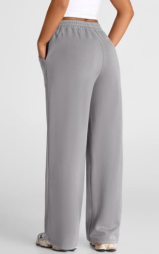 Image of Q - RIOUS Women's Wide Leg High Waisted Baggy Lounge Sweat Pants Drawstring Athletic Flared Joggers with Pockets